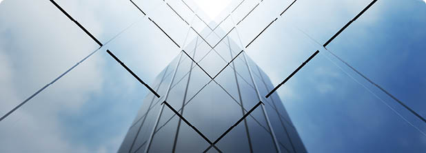 Low angle view of generic modern office skyscrapers ,high rise buildings with abstract geometry glass facades on a bright sunny day . Concepts of finances and economics background. 3d rendering .