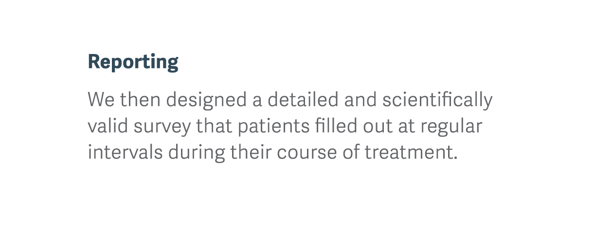 Reporting We then designed a detailed and scientifically valid survey that patients filled out at regular intervals d   