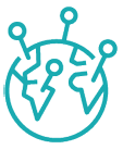 A stylized globe with circuit-like lines and nodes extending from it, representing global technology or connectivity. Description generated by AI
