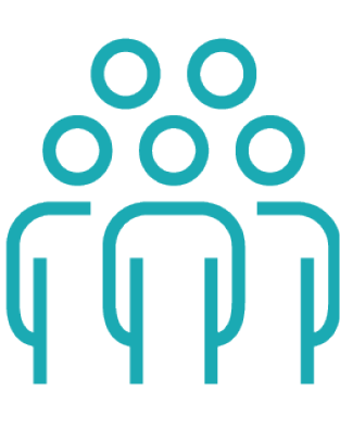 Five simplified human figures are arranged closely together in a stylized, minimalistic design. Description generated by AI