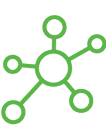 A green network diagram with a central circle connected to five smaller circles by lines. Description generated by AI