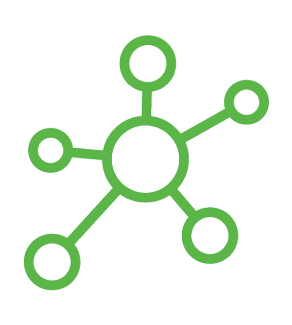 Green magnifying glass icon focusing on a cluster of microorganisms or germs. Description generated by AI